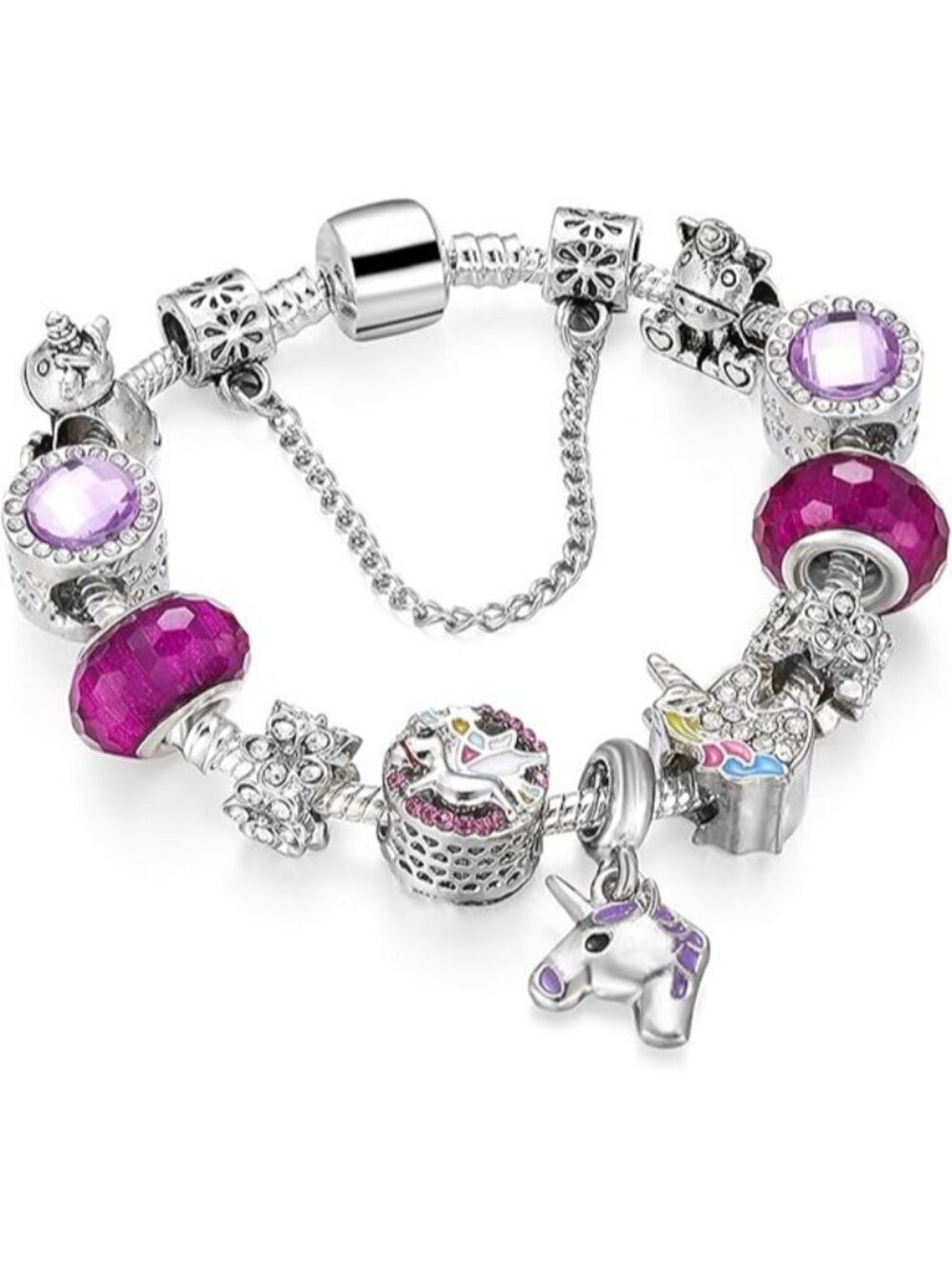 Unicorn Charm Bracelet Murano Glass Beads Butterfly Flower Charms Bracelet